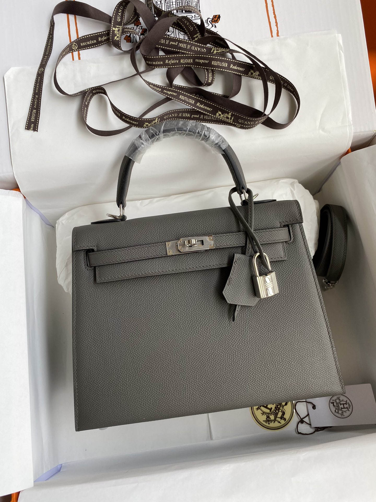 Hermes Kelly 25cm Handbag Shoulder Bag in Dark Grey Epsom Leather